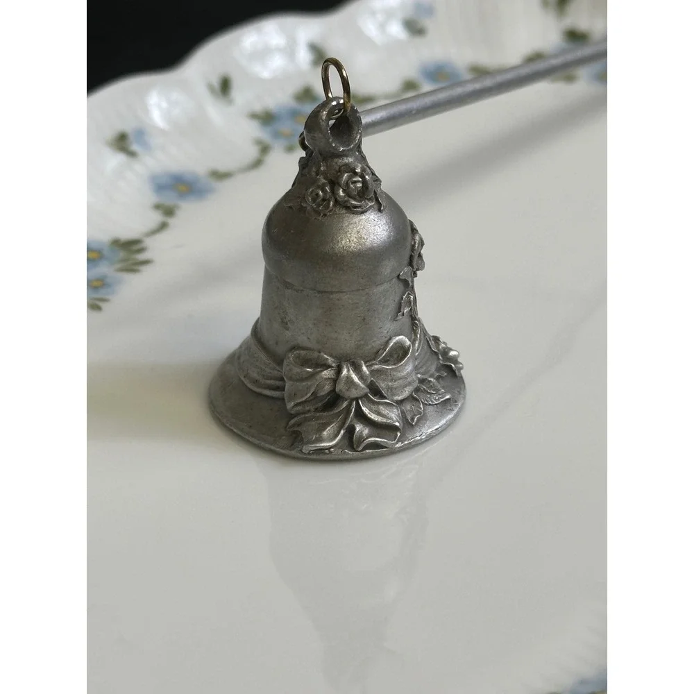 Rawcliffe Pewter 1995 Floral Rose Votive Candle Holder with Glass & Snuffer Set